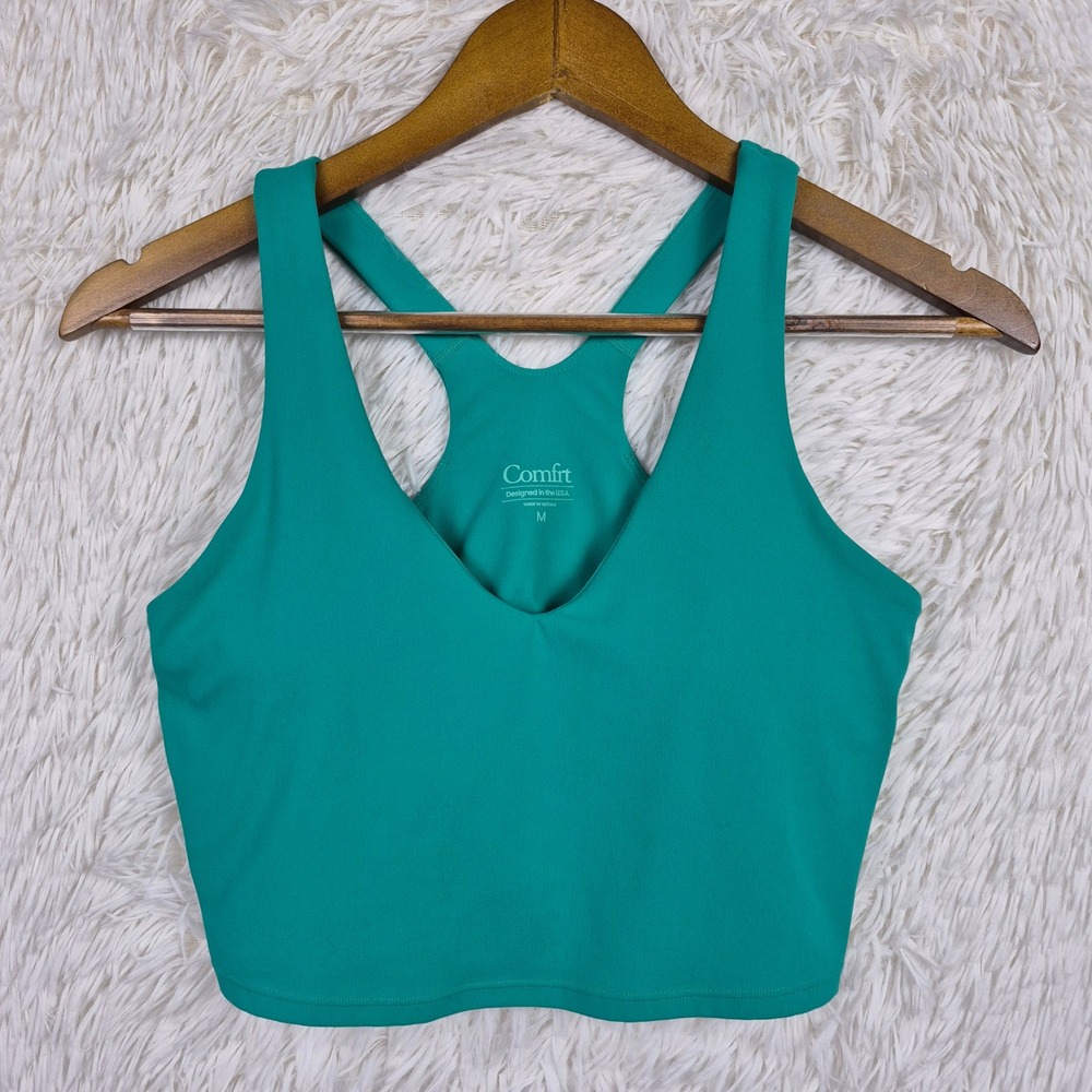 Comfrt Womens Racerback Core Sports Bra Teal Green Size M Athleisure
